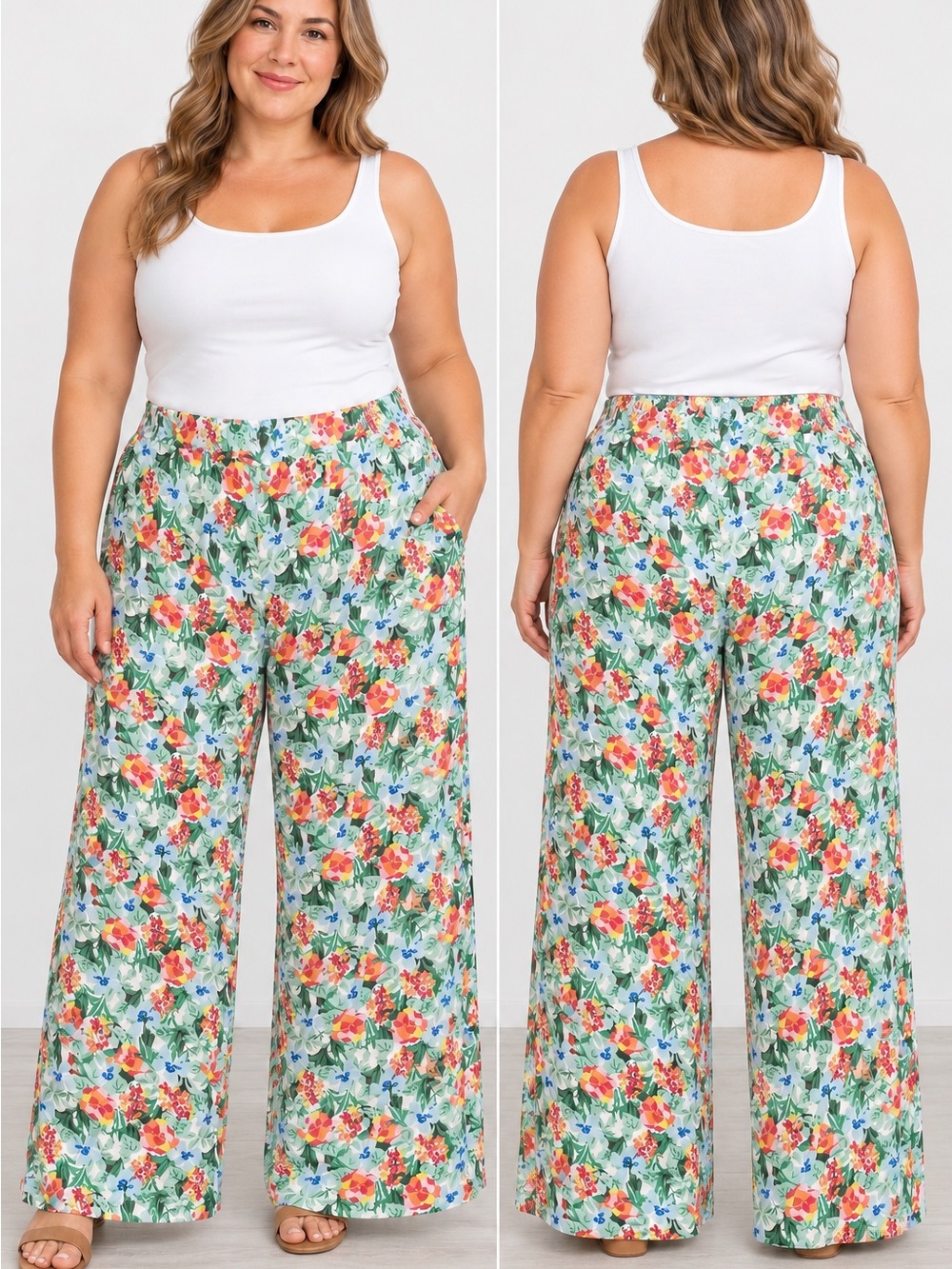 LCW Casual Floral Wide Leg Palazzo Pants Size 36 Viscose